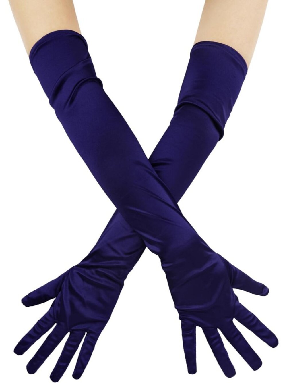 Women's Navy 1920s Long Elbow Length For Bridal Evening Satin Opera Gloves